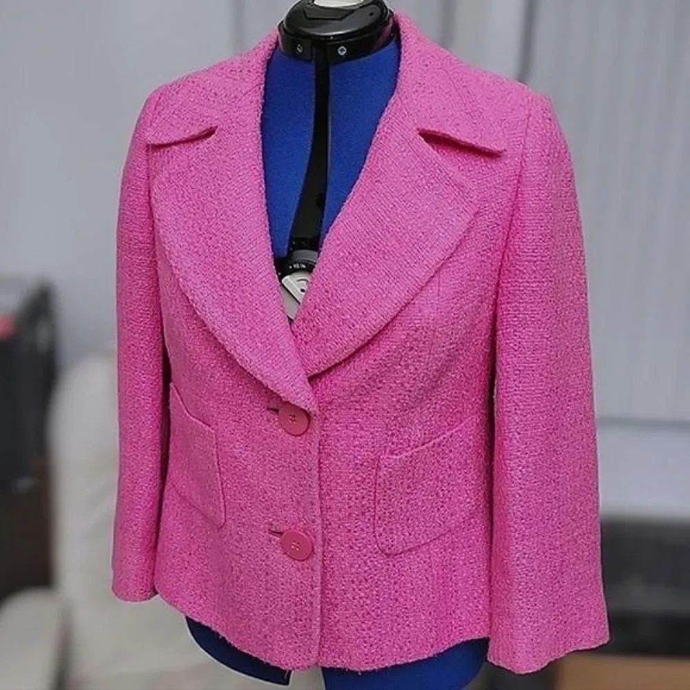 Vtg Y2K Planet fuschia bouclé wide collar blazer jacket - Picture 2 of 16